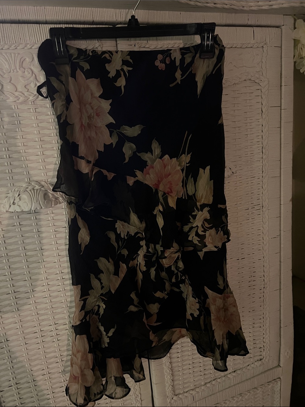 Lauren Ralph Lauren Black Floral Asymmetrical Ruffle Skirt